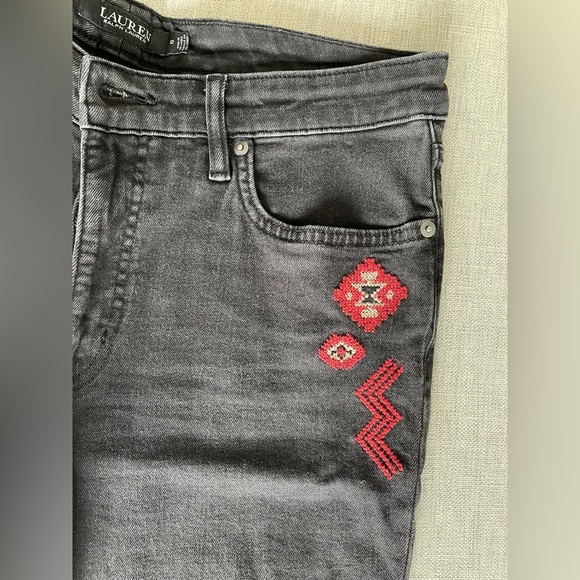 Lauren Ralph Lauren black jeans with embroidery size 12 - Picture 3 of 5